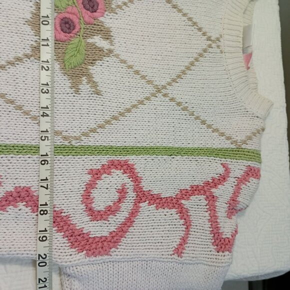 Vintage Basket Of Yarn 90s Sweater Womens L Floral Design Bohemia Boho - Picture 11 of 12